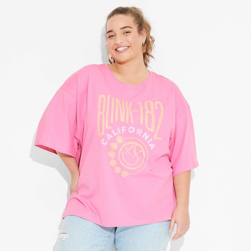 Women's Blink 182 Oversized Short Sleeve Graphic T-Shirt - Pink, 1 of 7