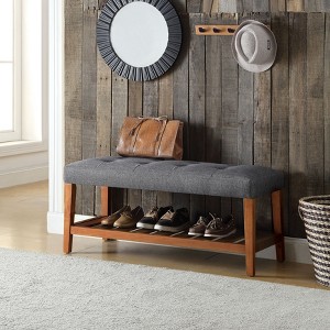 NicBex Storage Bench Shoe Rack Fabric Accent Oak Finish Legs for Bedroom and Entryway, Gray - 1 of 4