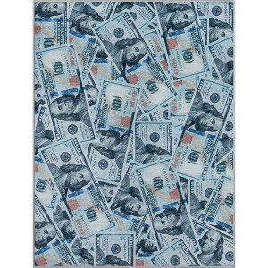 Well Woven Money Collection New Hund Dollar Bill Green Blue Area Rug - 1 of 4