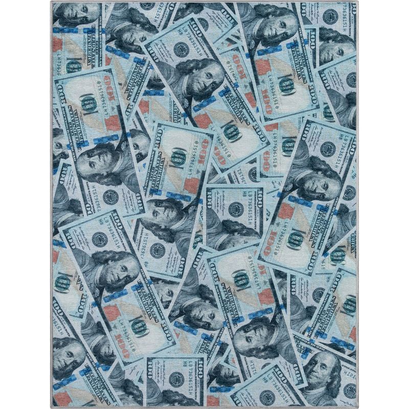 Well Woven Money Collection New Hund Dollar Bill Green Blue Area Rug, 1 of 9