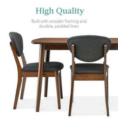 5-Piece Charcoal Walnut Mid-Century Modern Dining Set with Padded Chairs