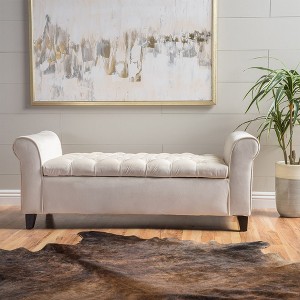 Upholstered Storage Ottoman Bench With Arms, Bed Bench Entryway Bench With Storage, PU End Of Bed Bench Shoe Bench - 1 of 4