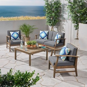 GDFStudio Abena Outdoor Acacia Wood 4 Seater Chat Set with Cushions - 1 of 4