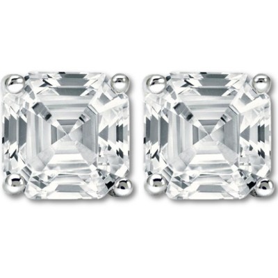 Pompeii3 3.32Ct Asscher Cut Diamond Studs 14k White Gold Lab Created Earrings
