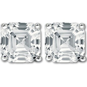 Pompeii3 3.32Ct Asscher Cut Diamond Studs 14k White Gold Lab Created Earrings - 1 of 4