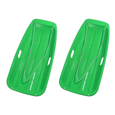 Slippery Racer Downhill Sprinter Flexible Kids Toddler Plastic Cold-Resistant  Toboggan Snow Sled with Pull Rope and Handles, Green (2 Pack)