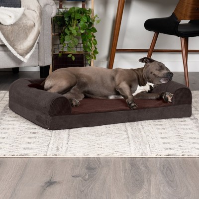 Large Coffee Faux Fleece Orthopedic Foam Elevated Pet Bed