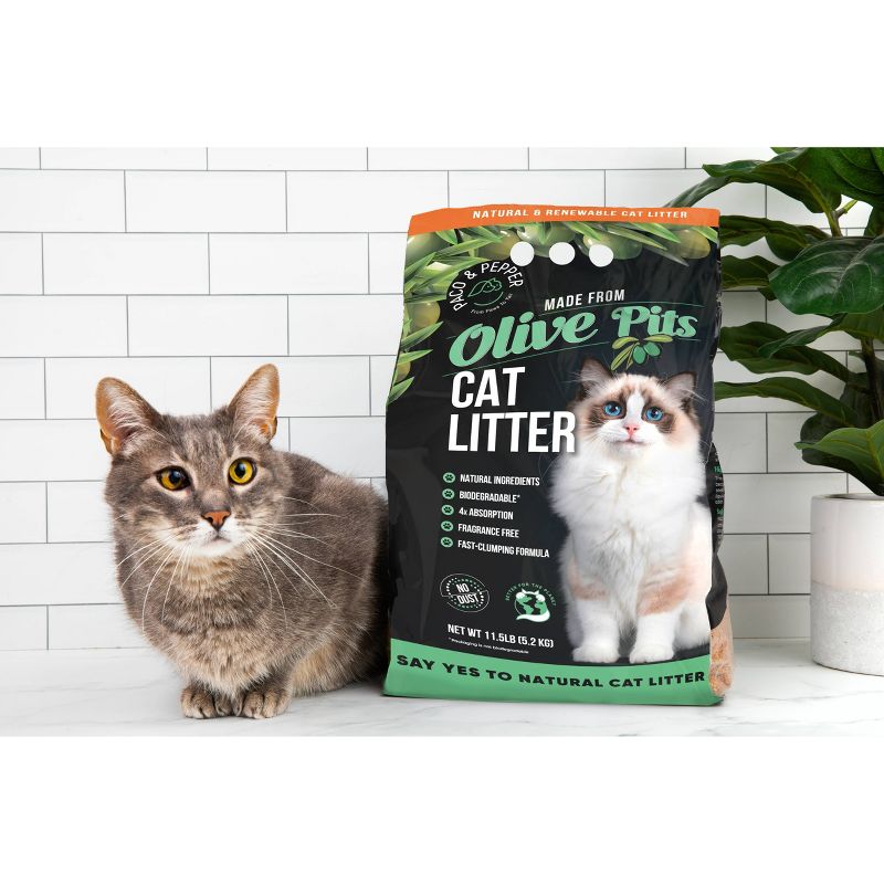 Paco &#38; Pepper Made from Olive Pits Natural Low Dust Clumping Cat Litter - 11.5lbs, 5 of 7