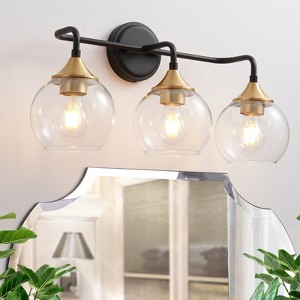 POWLIG 22.44-in 3-Light Black Gold Modern Dimmable Bathroom Vanity Light with Clear Glass Shade - 1 of 4