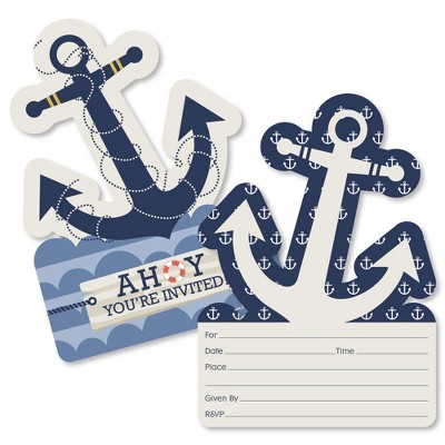 Big Dot of Happiness Ahoy - Nautical - Shaped Fill-in Invitations - Baby Shower or Birthday Party Invitation Cards with Envelopes - Set of 12