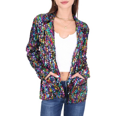 Anna Kaci Women s Glitter Long Sleeve Open Front Sparkle Party Blazer Jacket X Large Multicolor