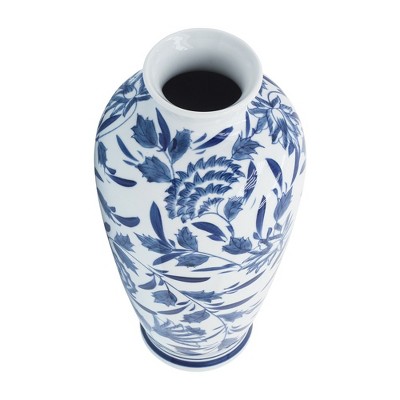 Blue and White Chinoiserie Ceramic Table Vase, 13"