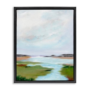 Stupell Industries Tranquil River Soft Dreamy Clouds Floating Frame Canvas Art, Black, 17" x 21" - 1 of 4