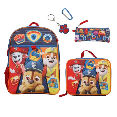 Paw Patrol Backpack Set Kids 5 Piece 16 Backpack Lunchbox Utility Case  Rubber Keychain Carabiner