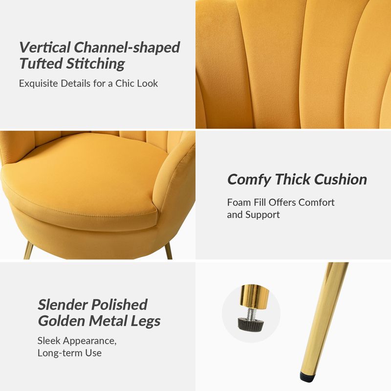Yves Living Room Accent Chair Comfy Barrel Chair with Golden Metal Legs | Karat Home, 6 of 14
