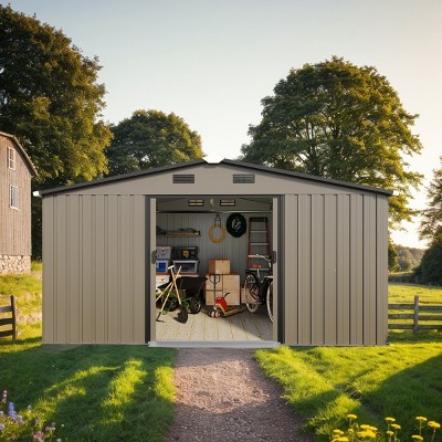 Outdoor 10x12 FT Storage Sheds, Storage Sheds with Two daylight Windows, Extra Large Size Storage Sheds with 0.25mm Steel Plate-Coolbibila