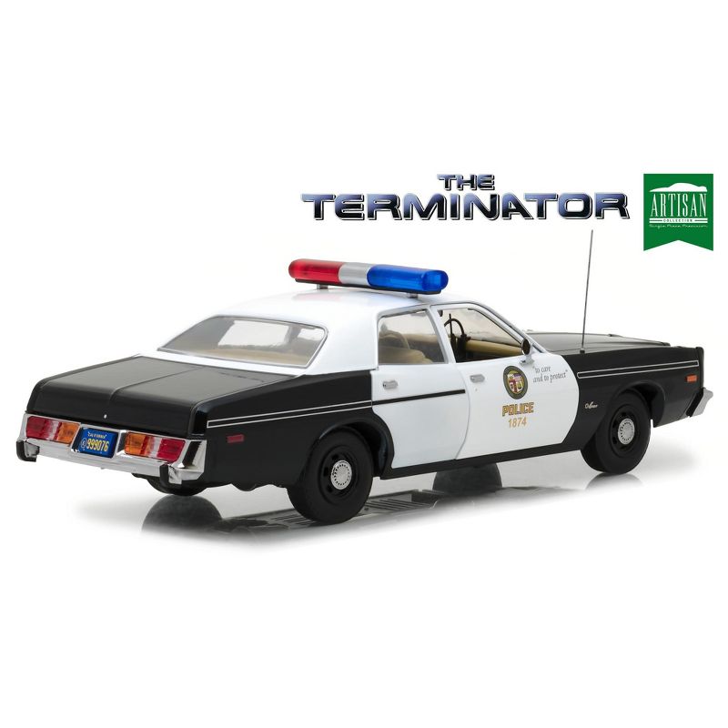 1977 Dodge Monaco Metropolitan Police with T-800 Endoskeleton Figurine "The Terminator" (1984) Movie 1/18 by Greenlight, 2 of 4