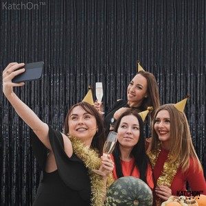 KatchOn, Shiny Black Backdrop Curtain - 3.2x6.5 Feet, Pack of 2 | Black Streamers for Black Birthday Decorations - 1 of 4