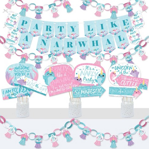 Big Dot Of Happiness Narwhal Girl Banner And Photo Booth Decorations Under The Sea Baby Shower Or Birthday Party Supplies Kit Doterrific Bundle Target