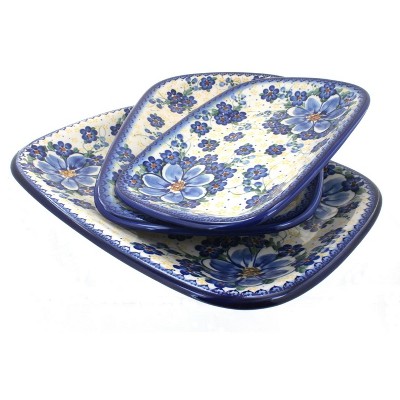 Blue Rose Polish Pottery Daisy Surprise 3 Piece Rectangular Serving Set