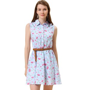 INSPIRE CHIC Women's Floral Sleeveless Half Placket Mini Belted Summer Dress - 1 of 4