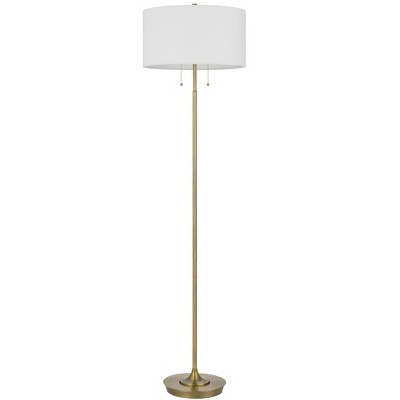 Elegant Antique Brass 64" Metal Floor Lamp with White Drum Shade