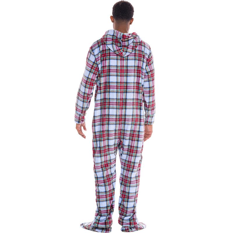 Men's Plush Fleece One Piece Hooded Footed Zipper Pajamas Set, Soft Adult Onesie Footie with Hood, 3 of 8