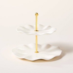 Ruffled Ceramic Two Tier Serving Stand Cream - kate spade new york x Target - 1 of 3
