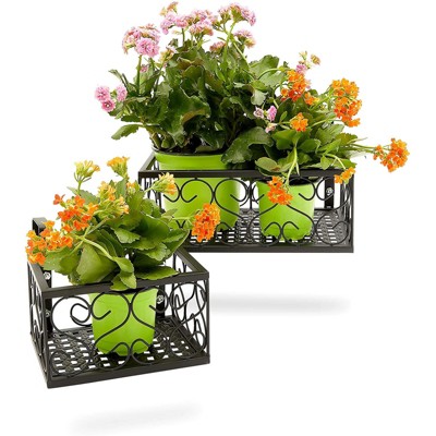 Black Metal Hanging Planter Set for Balcony and Patio