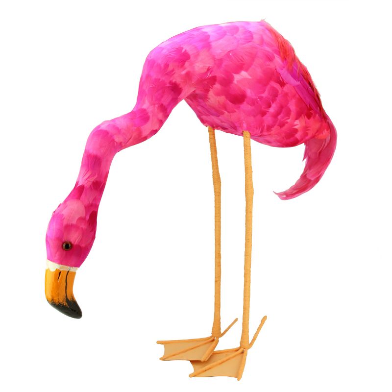 Northlight 27.5" Standing Hot Pink Feathered Flamingo with Head Down Decoration, 1 of 5