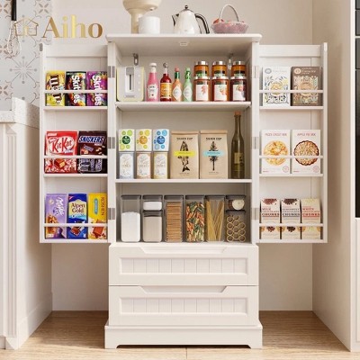 LunaLulinlk 47" H Kitchen Pantry Cabinet with 2 Doors and 2 Drawers, Solid & Sturdy, Storage Cabinet for Entryway, Kitchen - White