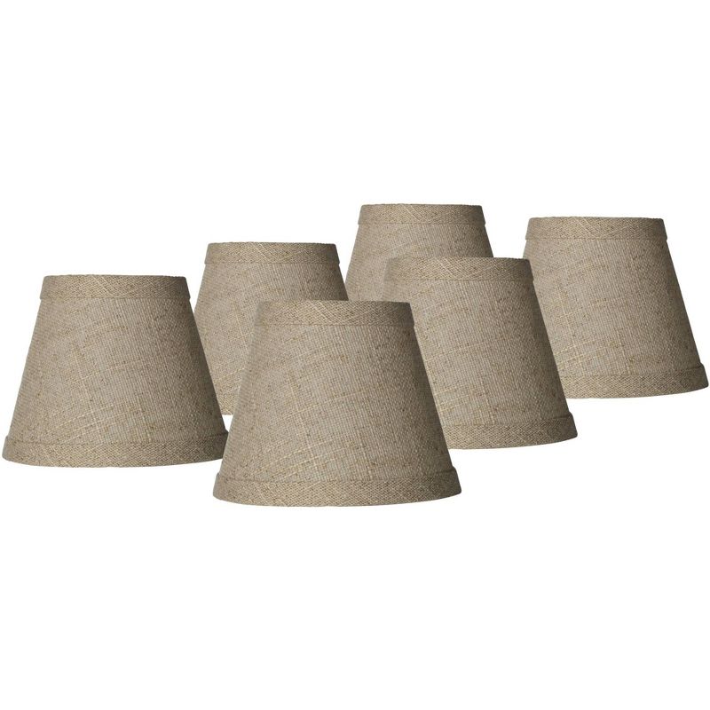 Springcrest Set of 6 Empire Lamp Shades Fine Burlap Natural Small 3" Top x 5" Bottom x 4" High Candelabra Clip-On Fitting, 1 of 8