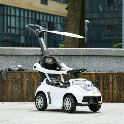White 3-in-1 Kids Ride-On Push Car with Canopy