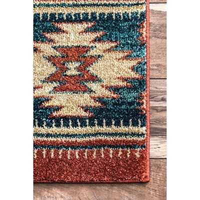 Margene Red and Blue Southwestern Diamond Runner Rug 2' 6" x 6'