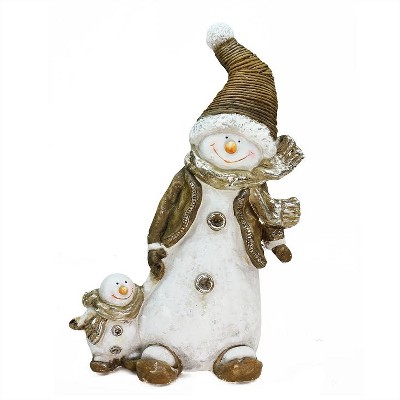 Northlight 20" Brown and White Snowman with Snow-Baby Christmas Tabletop Figurine