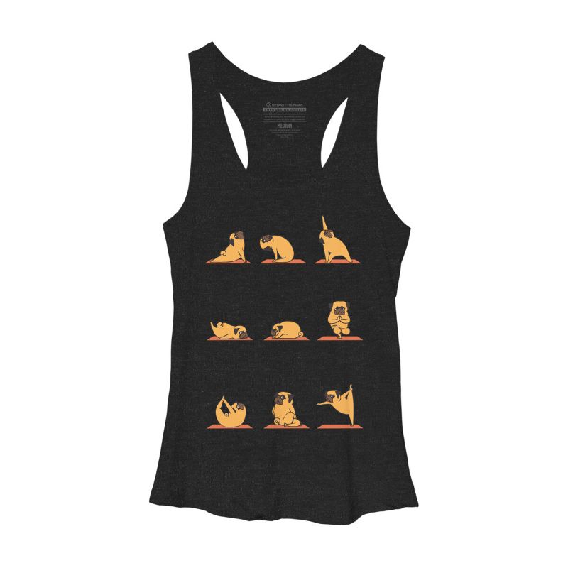Women's Design By Humans Pug Yoga By huebucket Racerback Tank Top, 1 of 4