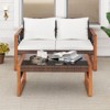 Costway 2 Pieces Patio PE Wicker Furniture Set Outdoor Acacia Wood Loveseat for Porch - 4 of 4