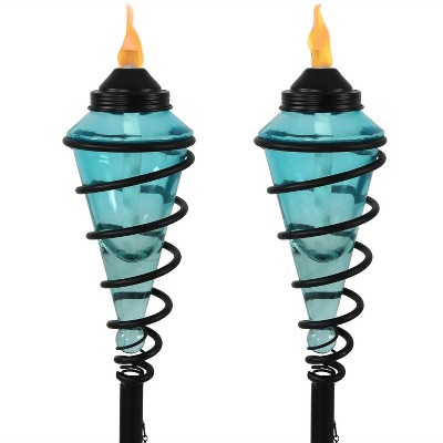 Sunnydaze Outdoor Adjustable Height Glass and Metal Swirl Patio and Lawn Citronella Torch Set - Blue - 2pk