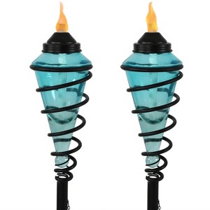 Sunnydaze Outdoor Adjustable Height Glass and Metal Swirl Patio and Lawn Torch Set - 1 of 4