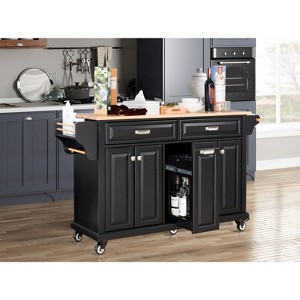 Kumasinova 61" Kitchen Island Cart with Rubberwood Top,Kitchen Cart with 5 Wheels,Kitchen Storage with 2 Drawers,Rolling Cart with Adjustable Shelves - 1 of 4