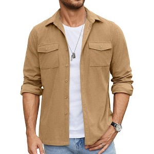 COOFANDY Men's Button Down Waffle Shirt Jacket Casual Long Sleeve Shacket Lightweight Overshirts with Flap Pockets - 1 of 4