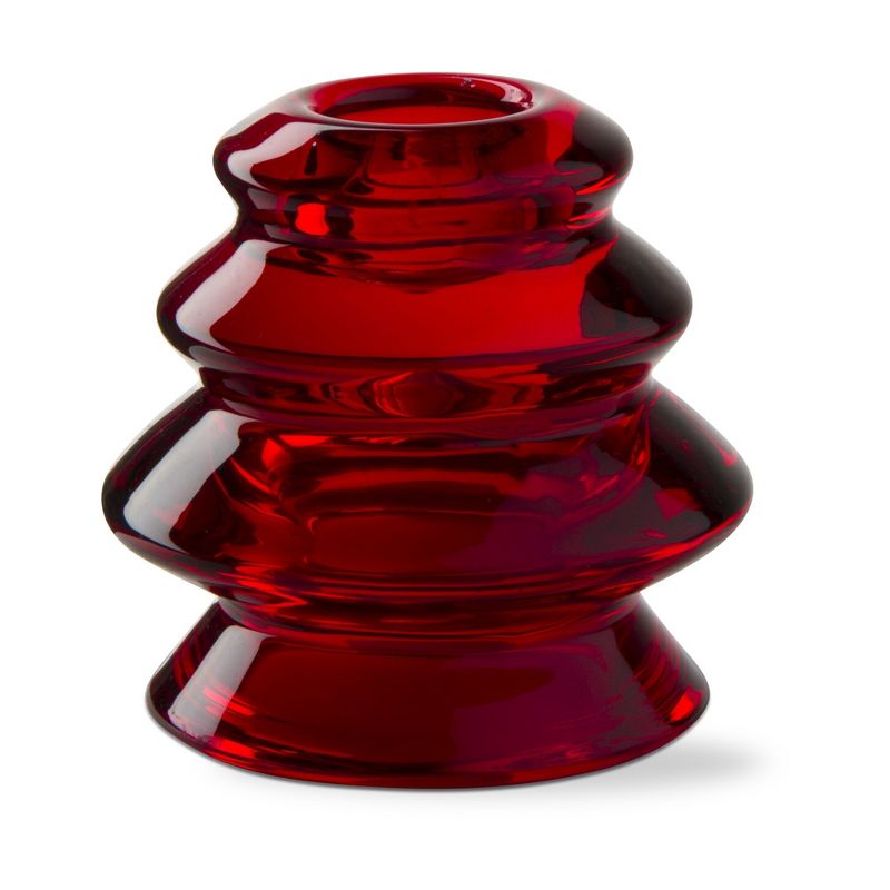 tagltd Glass Tree Taper Holder Red Candlestick Holder Christmas Xmas Holiday Home Decor, 1 of 4