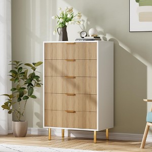 Fluted Wood 5-Drawer Dresser for Bedroom – 29.5" Wide Modern Chest of Drawers with Gold Handles - 1 of 4