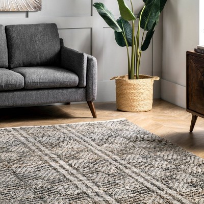 Handmade Dark Grey Tufted Diamond 5x8 Area Rug