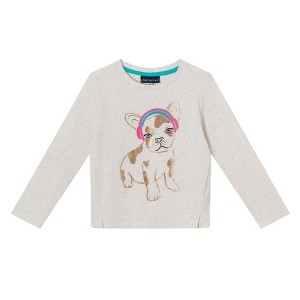 Andy & Evan  Toddler  Cream Long Sleeve Tee w/Dog Graphic - 1 of 4