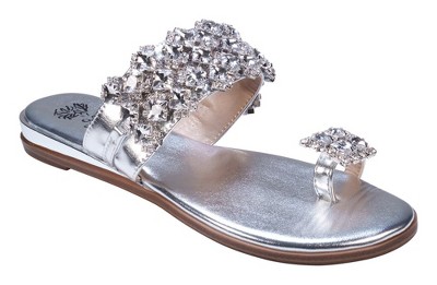 Gc Shoes Nadin Silver 8 Metallic Rhinestone Toe Ring Flat Sandals : Target