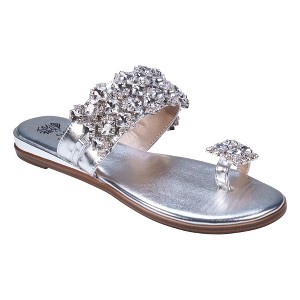 GC Shoes Nadin Metallic Rhinestone Toe Ring Flat Sandals - 1 of 4