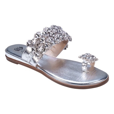 Gc Shoes Nadin Silver 7 Metallic Rhinestone Toe Ring Flat Sandals : Target
