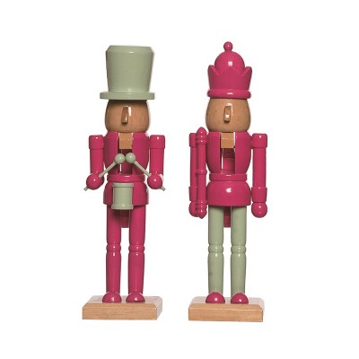 Transpac Large Wood Color Block Nutcracker Decor Set of 2 Christmas Home Decorations
