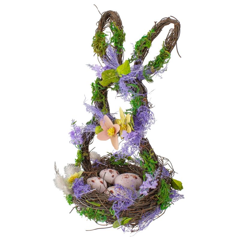 Northlight 14.5" Purple and Green Artificial Floral Bunny Shaped Basket, 3 of 5
